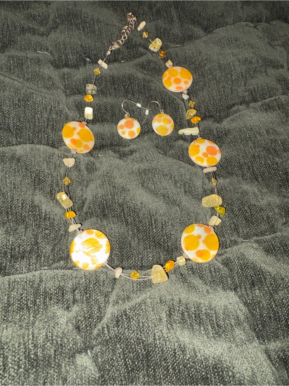 Vintage Yousi Orange Citrus Slice Floating Illusion Necklace & Drop Earrings Set